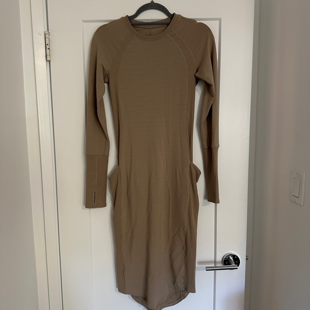 lululemon Long-Sleeve Fitted Midi Dress in Beige